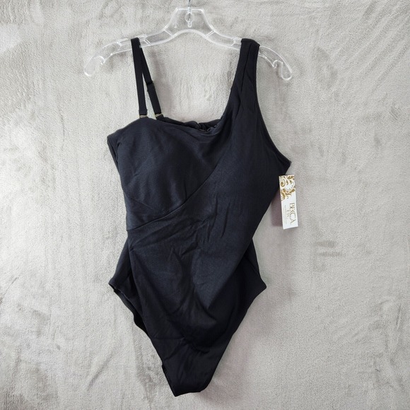 Becca ETC Trendy Fine Line One-Piece Swimsuit Tummy Control Black Plus Size 1X - Picture 1 of 6
